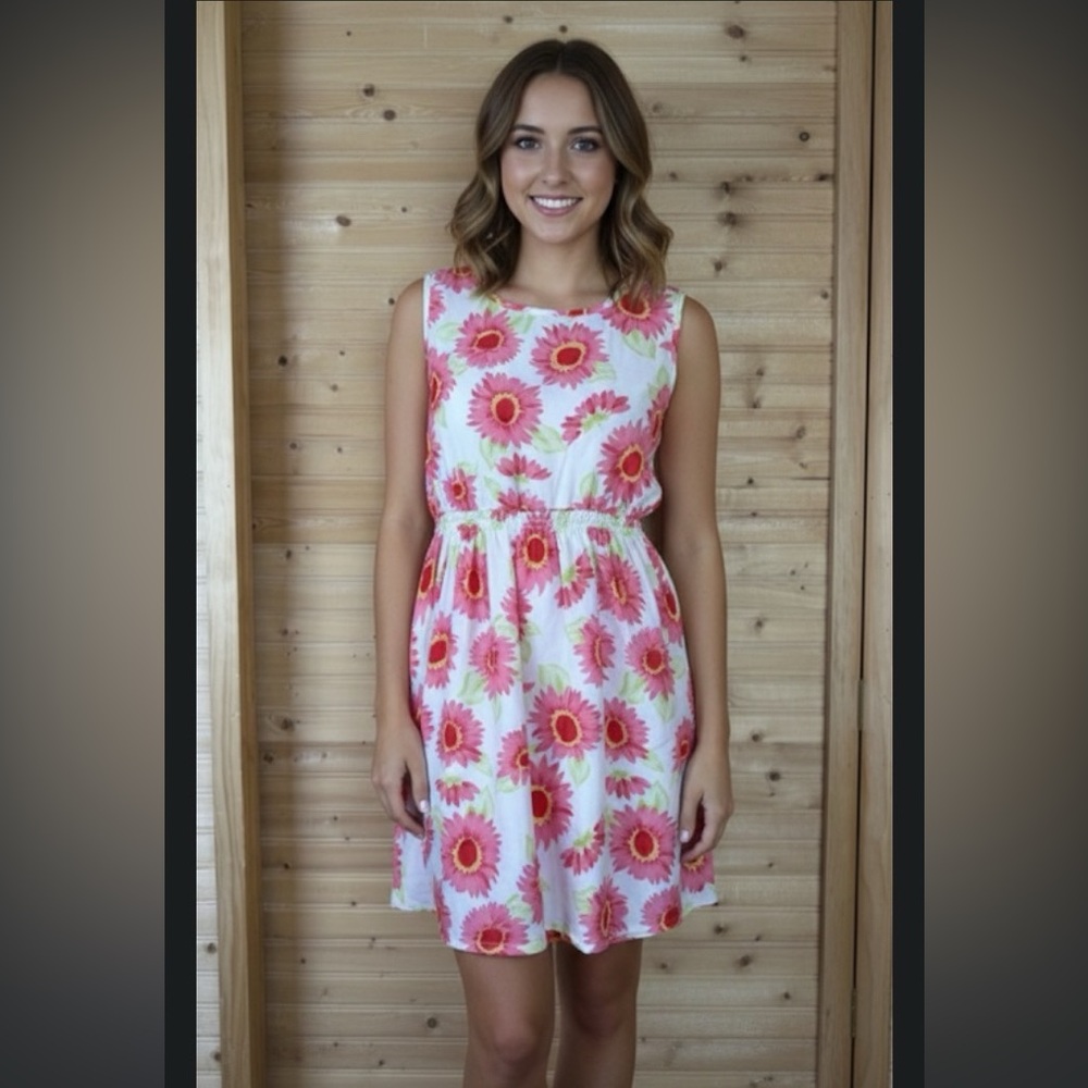 Mini dress, Swim Coverup style with Pink Flowers, vintage? Floral print Size L